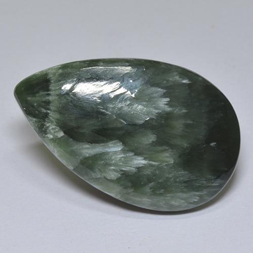 Serafinite naturale verde da 13,89 ct, taglio a pera, opaco
