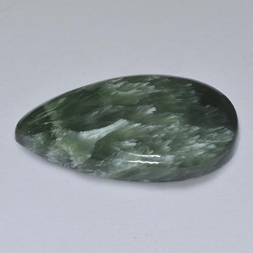 Serafinite naturale verde da 13,89 ct, taglio a pera, opaco