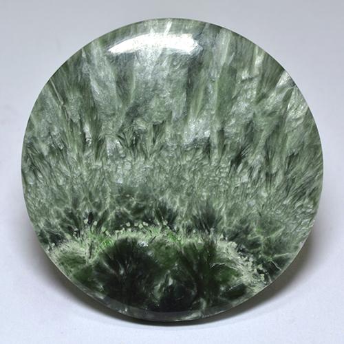 Serafinite naturale verde da 32,26 ct, taglio rotondo, opaco