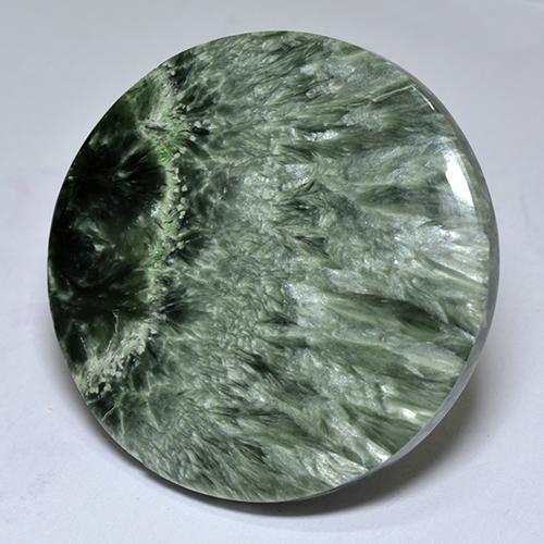 Serafinite naturale verde da 32,26 ct, taglio rotondo, opaco