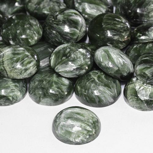 Serafinite naturale verde da 9,70 ct, taglio rotondo, opaco