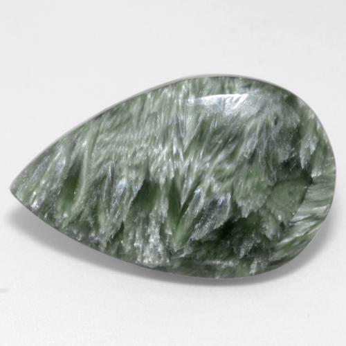 Serafinite naturale verde da 12,22 ct, taglio a pera, opaco