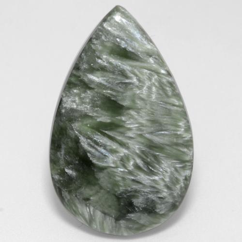 Serafinite naturale verde da 12,22 ct, taglio a pera, opaco