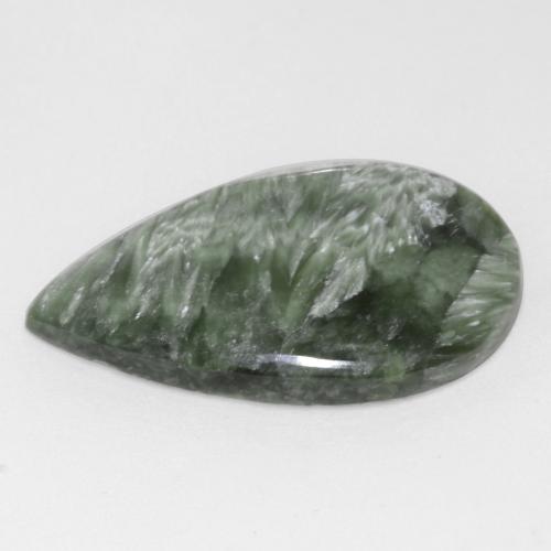 Serafinite naturale verde da 12,22 ct, taglio a pera, opaco