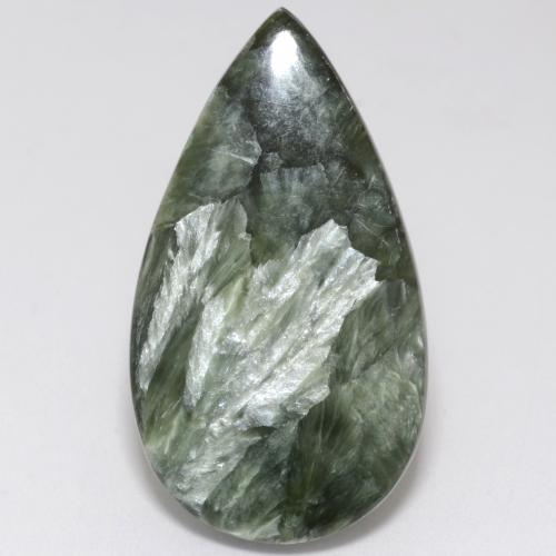 Serafinite naturale verde grigiastro da 15,23 ct, taglio a pera, opaco