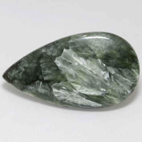 Serafinite naturale verde grigiastro da 15,23 ct, taglio a pera, opaco