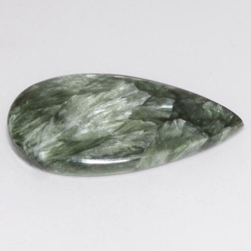 Serafinite naturale verde grigiastro da 15,23 ct, taglio a pera, opaco