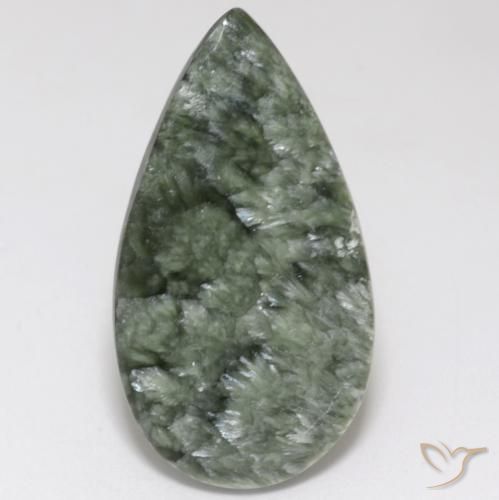 Serafinite naturale verde da 15,14 ct, taglio a pera, opaco