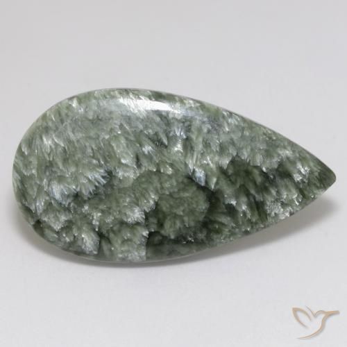 Serafinite naturale verde da 15,14 ct, taglio a pera, opaco