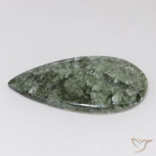 Serafinite naturale verde da 15,14 ct, taglio a pera, opaco