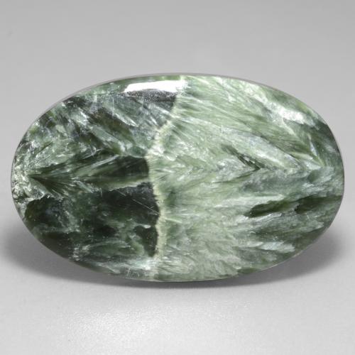 Serafinito Verde medio naturale da 29.23 ct, Taglio ovale, Opaco