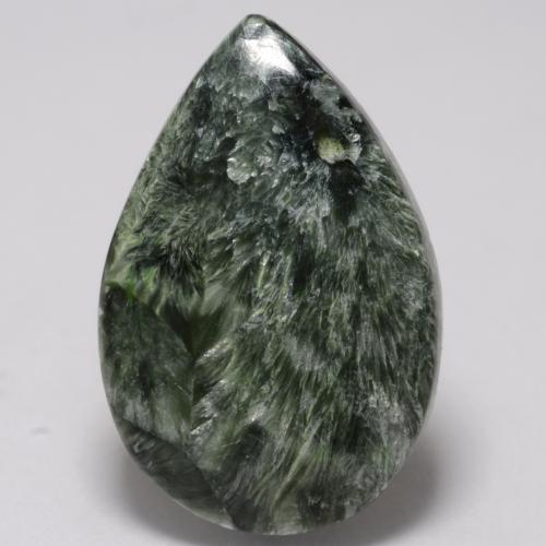 Serafinite naturale verde da 8,36 ct, taglio a pera, opaco