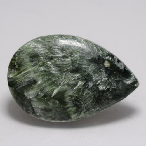 Serafinite naturale verde da 8,36 ct, taglio a pera, opaco