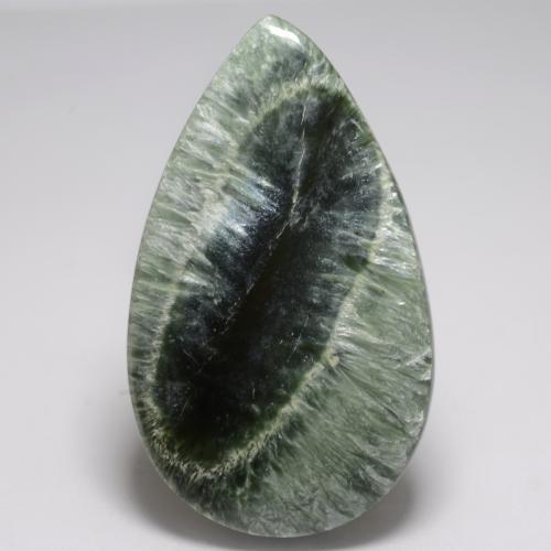 Serafinite naturale verde da 20,83 ct, taglio a pera, opaco