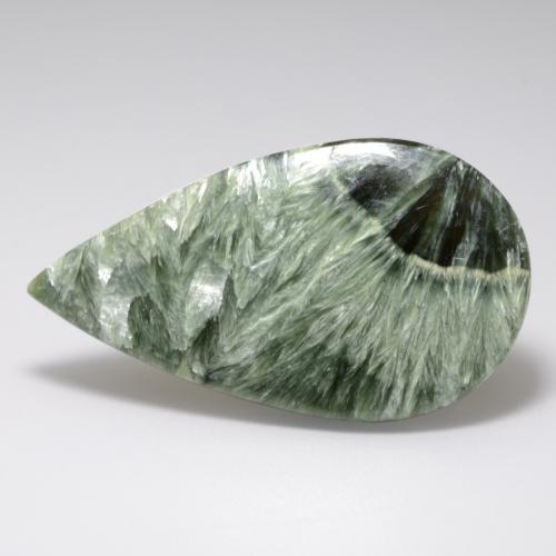 Serafinite naturale verde da 20,54 ct, taglio a pera, opaco