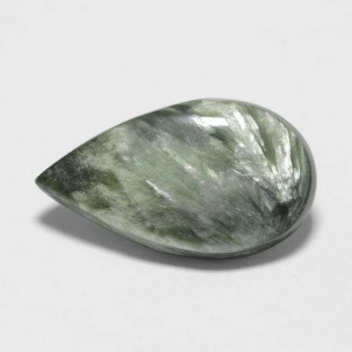 Serafinite naturale verde da 3,22 ct, taglio a pera, opaco