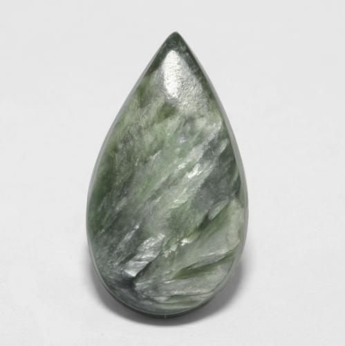 Serafinite naturale verde da 3,22 ct, taglio a pera, opaco