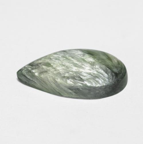 Serafinite naturale verde da 3,22 ct, taglio a pera, opaco