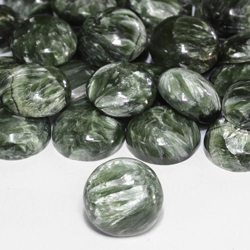 Serafinite naturale verde da 4,85 ct, taglio rotondo, opaco