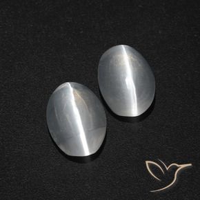 Sillimanite cat's eye naturale bianco da 2,31 ct, taglio ovale, traslucido