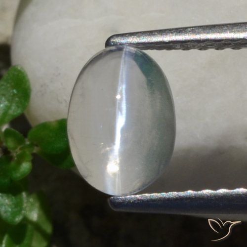 1.47ct Naturale Bianco Sillimanite effetto occhio di gatto, Ovale, Trasparente