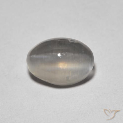 1.64ct Naturale Grigio molto chiaro Sillimanite effetto occhio di gatto, Ovale, Trasparente
