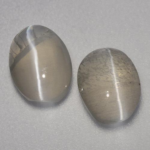 1.95ctw Naturale Grigio Marrone Sillimanite effetto occhio di gatto, Ovale, Trasparente