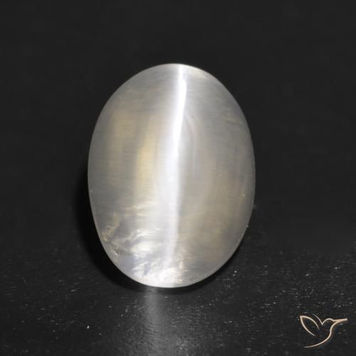 1.41ct Naturale Bianco caldo Sillimanite effetto occhio di gatto, Ovale, Trasparente