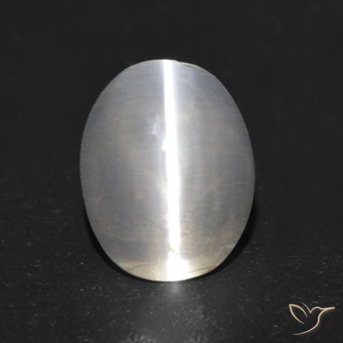 1.24ct Naturale Bianco caldo Sillimanite effetto occhio di gatto, Ovale, Trasparente