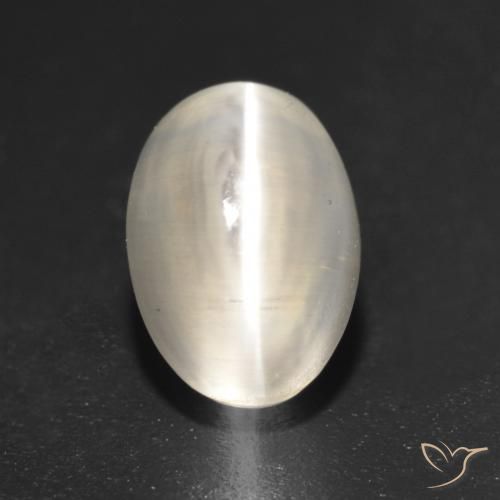 1.37ct Naturale bianco perla Sillimanite effetto occhio di gatto, Ovale, Traslucido