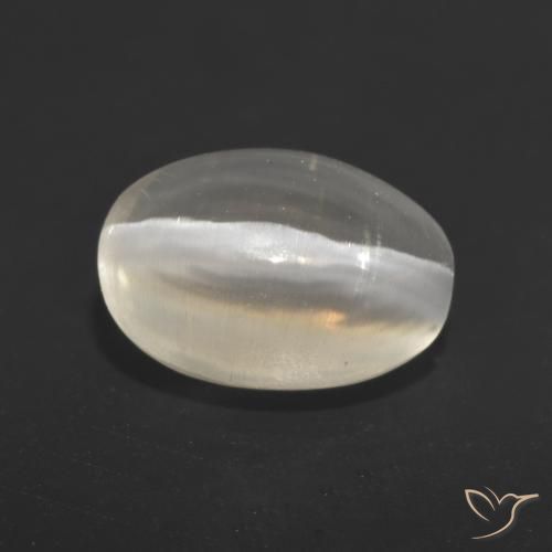 Sillimanite Occhio di Gatto bianco perla naturale da 1.37 ct, Ovale, Traslucido