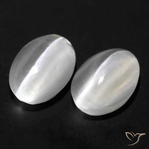 2.20ctw Naturale Bianco Sillimanite effetto occhio di gatto, Ovale, Trasparente