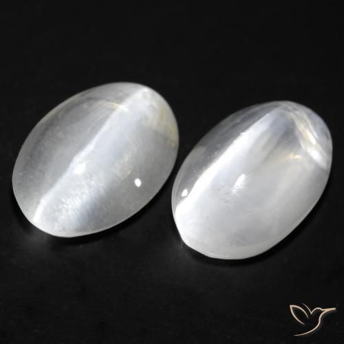 2.46ctw Naturale Bianco Sillimanite effetto occhio di gatto, Ovale, Trasparente