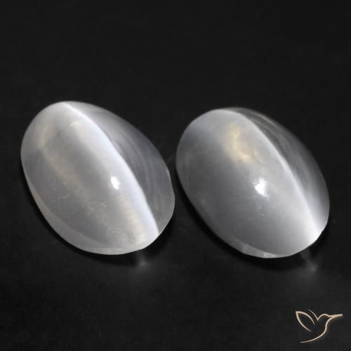 1.77ctw Naturale Bianco Sillimanite effetto occhio di gatto, Ovale, Trasparente