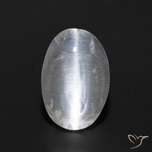 0.92ct Naturale Bianco trasparente Sillimanite effetto occhio di gatto, Ovale, Trasparente