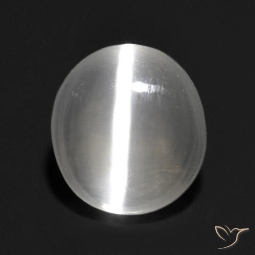1.30ct Naturale Bianco Sillimanite effetto occhio di gatto, Ovale, Trasparente