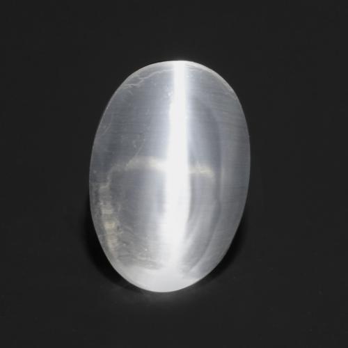 Sillimanite cat's eye naturale bianco da 0,80 ct, taglio ovale, trasparente