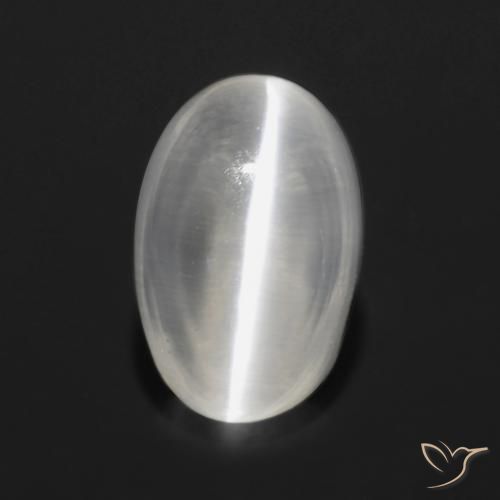0.97ct Naturale Bianco traslucido Sillimanite effetto occhio di gatto, Ovale, Trasparente