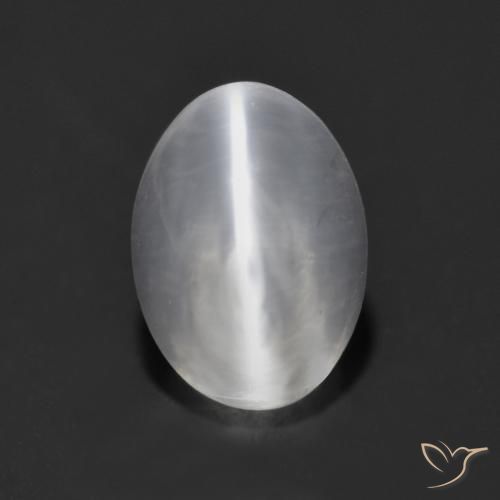 1.37ct Naturale Bianco Sillimanite effetto occhio di gatto, Ovale, Trasparente
