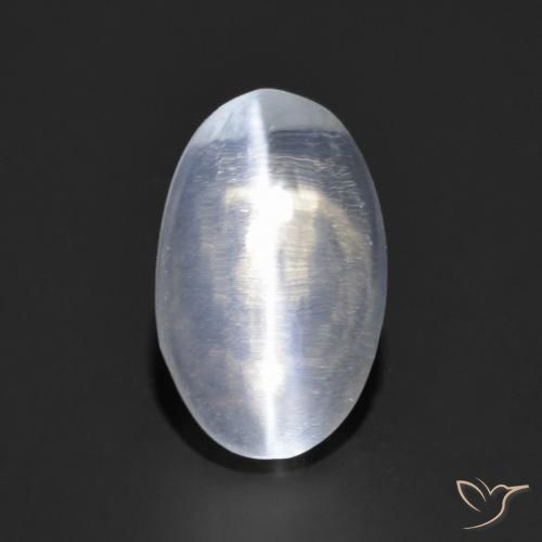 1.14ct Naturale Bianco bluastro Sillimanite effetto occhio di gatto, Ovale, Trasparente