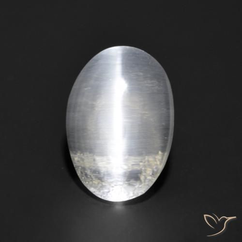 1.21ct Naturale Bianco Sillimanite effetto occhio di gatto, Ovale, Trasparente