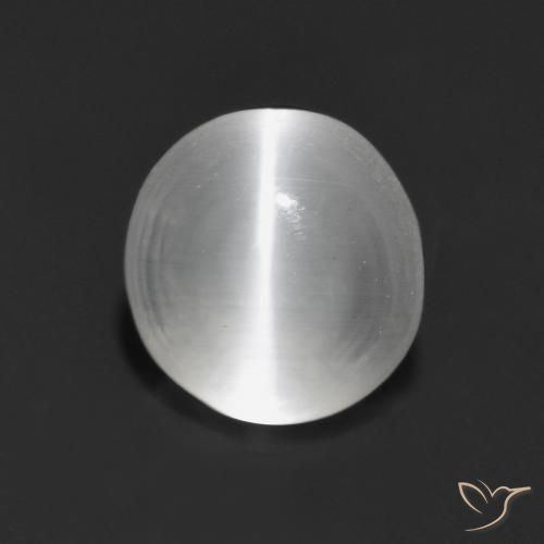 1.44ct Naturale Bianco Sillimanite effetto occhio di gatto, Rotondo, Trasparente