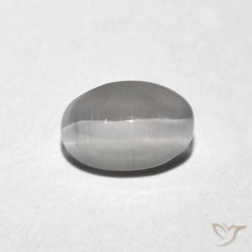 0.85ct Naturale Grigio molto chiaro Sillimanite effetto occhio di gatto, Ovale, Trasparente