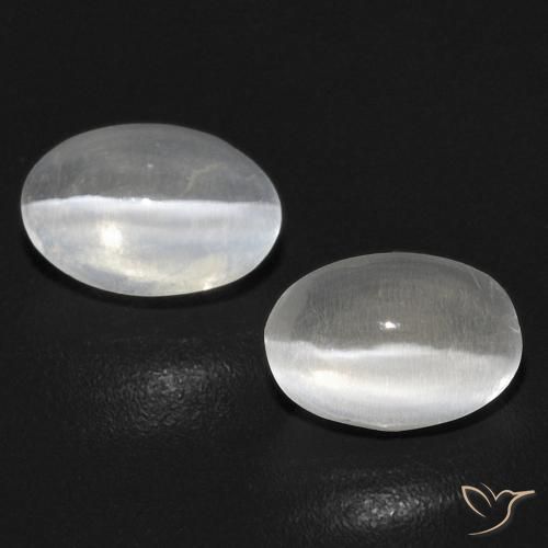 1.40ctw Naturale Bianco Sillimanite effetto occhio di gatto, Ovale, Trasparente
