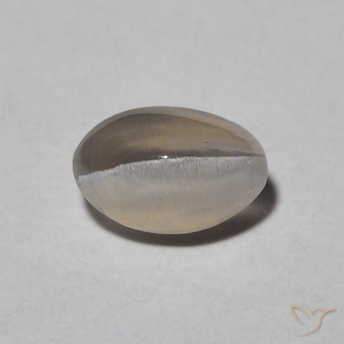 0.97ct Naturale Warm Grey Sillimanite effetto occhio di gatto, Ovale, Traslucido