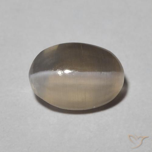 1.09ct Naturale Warm Grey Sillimanite effetto occhio di gatto, Ovale, Traslucido
