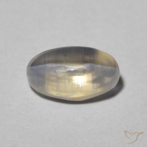 0.97ct Naturale Warm Grey Sillimanite effetto occhio di gatto, Ovale, Traslucido