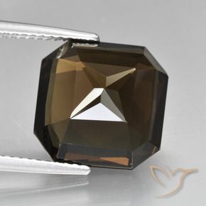 Quarzo fumé naturale marrone da 8,52 ct, taglio smeraldo, VVS