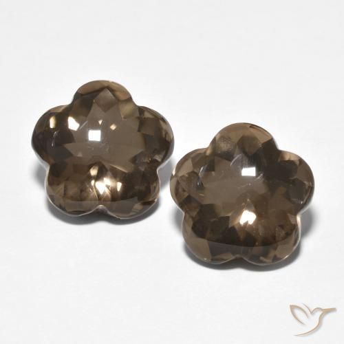 9.81ctw Naturale ombra marrone Quarzo fumé, Taglio a fiore, Trasparente