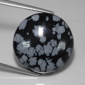 Ossidiana fiocco di neve naturale nero da 16,93 ct, taglio rotondo, opaco